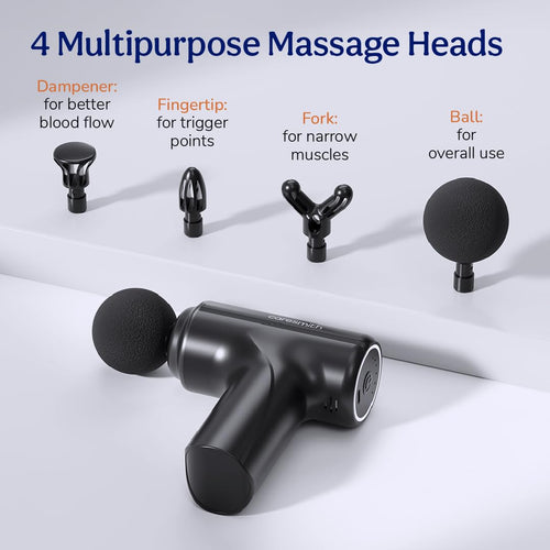 CARESMITH Charge Go Massage Gun – Deep Tissue Body Massager for Pain Relief | 4 Heads | Full Body Recovery