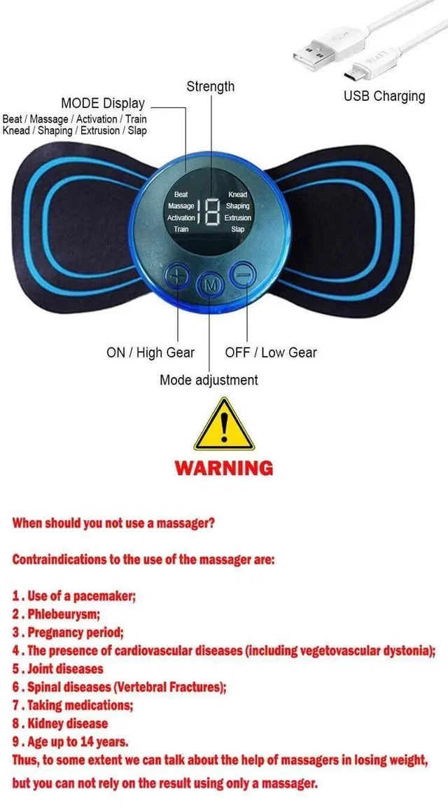 Mini Electric Massager – 8 Modes & 19 Levels | Rechargeable Pain Relief Device for Full Body